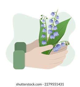 Spring concept. Flat cartoon illustration of spring coming with bluebells