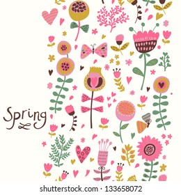 Spring concept floral seamless pattern. Romantic vintage background with butterflies. Seamless pattern can be used for wallpapers, pattern fills, web page backgrounds, surface textures.