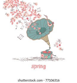 spring concept with gramophone