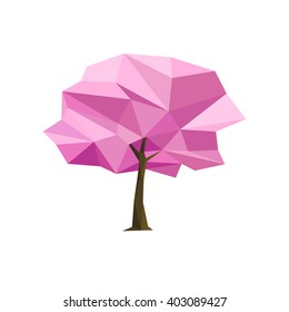 Spring concept pink tree formed by triangles, pink sakura. Polygon vector illustration