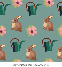 Spring concept. Seamless pattern of set of gardening tools.