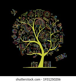 Spring Concept Tree. Gardening Art for your design. Easter Holiday. Vector illustration