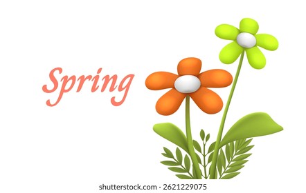 Cubierta de primavera con flores, manzanilla de color, Ilustración vectorial