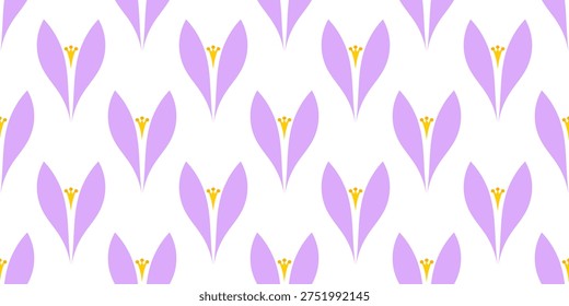 Spring crocus flowers seamless pattern. Vector illustration.