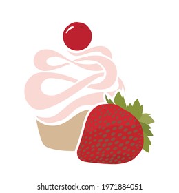 spring cupcake with strawberry fruit