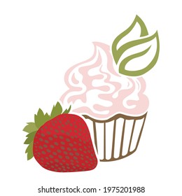 spring cupcake with strawberry fruit