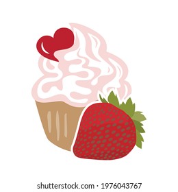 spring cupcake with strawberry fruit