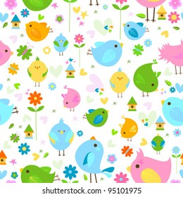 spring cute birds seamless background