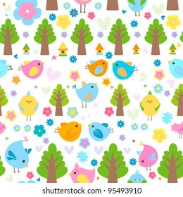 spring cute birds seamless background