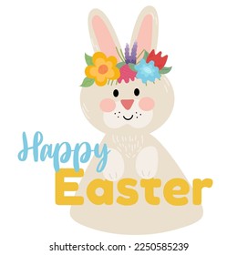 Hermosa conejita de primavera con flor de flores. Feliz conejo de Pascua.