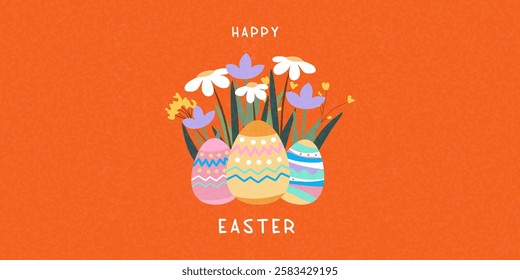 Spring cute card or poster Happy Easter. Hand drawn floral template for Easter. Vector.