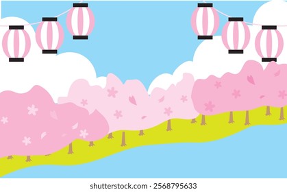 Spring cute cherry blossom illustration background material