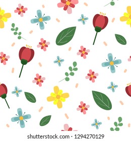 Spring cute drawing vector flowers seamless pattern background for print, wrap, or baby kids fabric.