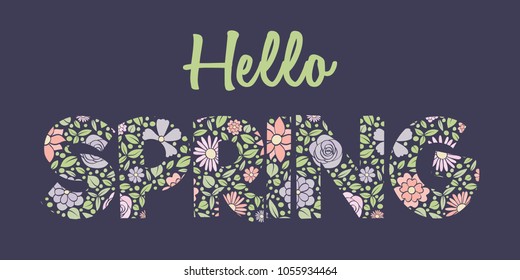 Spring - cute header with floral calligraphy. Vector.