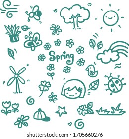 Spring cute icons set vector