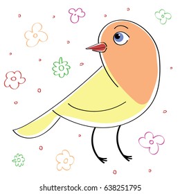 Spring Cute Orange Yellow Bird Cartoon Vector