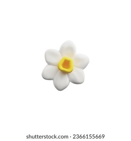 Spring daffodil 3D icon for spring design realistic vector illustration isolated on white background. Volumetric rendering white daffodil garden flower.