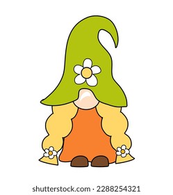 Spring daisy gnome with daisy in cute freehand drawn cartoon