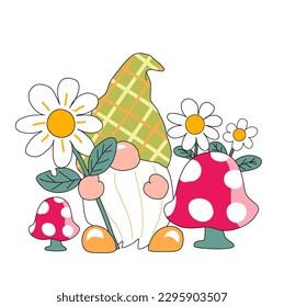 Frühlingsgingsmomie mit Gänseblümchen in süßem Freehand gezeichnet