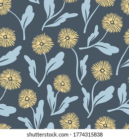 Spring Dandelion Vector Hand Drawing, Floral Seamless Pattern