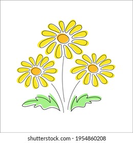 Spring dandelions bouquet vector illustration. Botanical decoration. Summer garden icon. Isolated objects on white background. Colored line art.