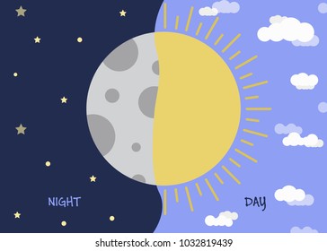 Spring day, equinox, day, night, sun and moon, rays and clouds, and so same stars, fine time.