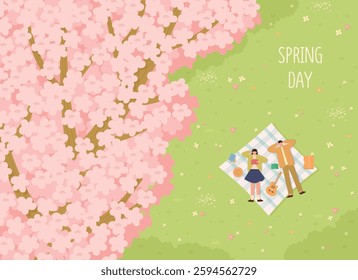 Spring day greeting card with cherry blossoms. Vector illustration.