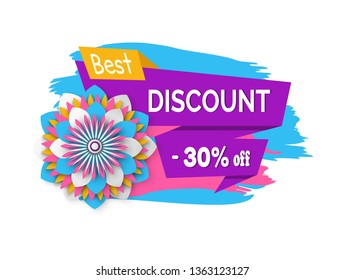 Spring decor flower and sale vector, best price springtime discount and floral decoration, shopping with lowered prices, special offer of shops isolated