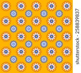 Spring decorative background with flowers in orange, blue, white and yellow