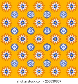Spring decorative background with flowers in orange, blue, white and yellow