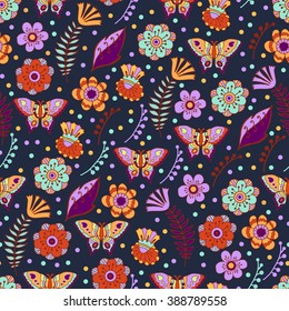Spring decorative doodle pattern.  Hand drawing. Seamless for fabric design, gift wrapping paper and printing and web projects.