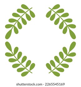 Spring decorative flower frame from green branches. Square frame for inscriptions. Botanical elements. Copy space. Greeting card, invitation, postcard. Vector illustration