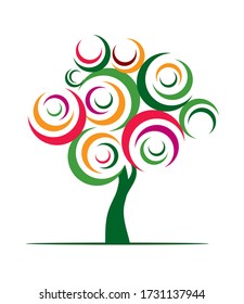Spring decorative Tree of Life. Silhouette shape with Leaves. Vector outline Illustration. Plant in Garden. Royalty free vector object.