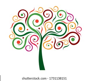 Árbol decorativo primaveral de la vida. Forma de silueta con hojas. Ilustración del contorno del vector. Planta en el jardín. Objeto vectorial libre de regalías.
