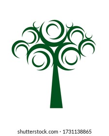 Spring decorative Tree of Life. Silhouette shape with Leaves. Vector outline Illustration. Plant in Garden. Royalty free vector object.