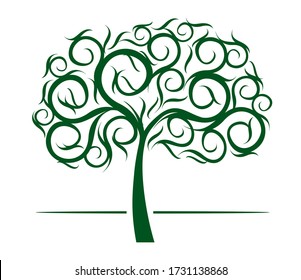 Spring decorative Tree of Life. Silhouette shape with Leaves. Vector outline Illustration. Plant in Garden. Royalty free vector object.