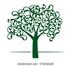 Spring decorative Tree of Life. Silhouette shape with Leaves. Vector outline Illustration. Plant in Garden. Royalty free vector object.