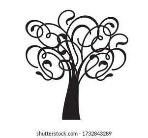 Spring decorative Tree of Life. Silhouette shape with Leaves. Vector outline Illustration. Plant in Garden. Royalty free vector object.