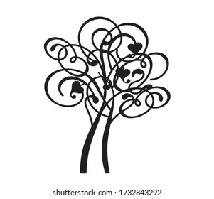 Spring decorative Tree of Life. Silhouette shape with Leaves. Vector outline Illustration. Plant in Garden. Royalty free vector object.