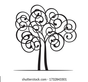 Spring decorative Tree of Life. Silhouette shape with Leaves. Vector outline Illustration. Plant in Garden. Royalty free vector object.