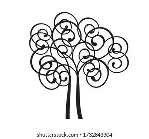 Árbol decorativo primaveral de la vida. Forma de silueta con hojas. Ilustración del contorno del vector. Planta en el jardín. Objeto vectorial libre de regalías.