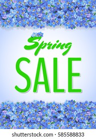 Spring decorative vector illustration with afresh forget-me-not flowers. Illustration for Spring sale posters, greeting cards, print and web projects.
