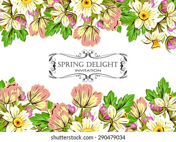 Spring delight collection. Beautiful invitation card of beautiful flowers. Easy to edit. Perfect for invitations or announcements.