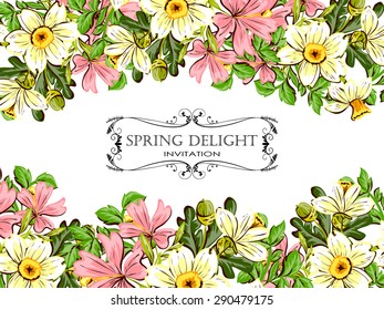 Spring delight collection. Beautiful invitation card of beautiful flowers. Easy to edit. Perfect for invitations or announcements.