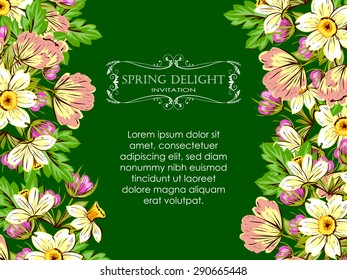 Spring delight collection. Beautiful invitation card of beautiful flowers. Easy to edit. Perfect for invitations or announcements.