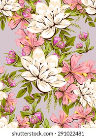 Spring delight collection. Beautiful wallpaper seamless vintage flower pattern. Easy to edit. Using mask. 