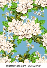 Spring delight collection. Beautiful wallpaper seamless vintage flower pattern. Easy to edit. Using mask. 