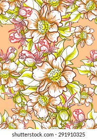 Spring delight collection. Beautiful wallpaper seamless vintage flower pattern. Easy to edit. Using mask. 