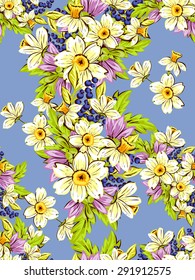 Spring delight collection. Beautiful wallpaper seamless vintage flower pattern. Easy to edit. Using mask. 