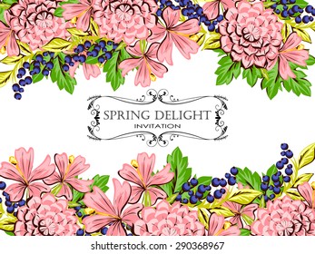 Spring delight collection. Delicate invitation card of beautiful flowers. Easy to edit. Perfect for invitations or announcements.